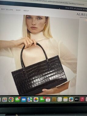 Limited Edition AUREUM Espresso Croc-Embossed Satchel with Top Handles
